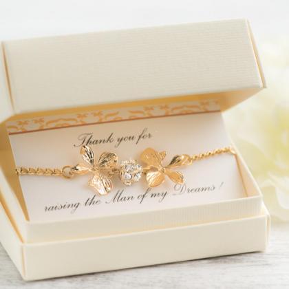 gold orchid bracelet, mother of gro..