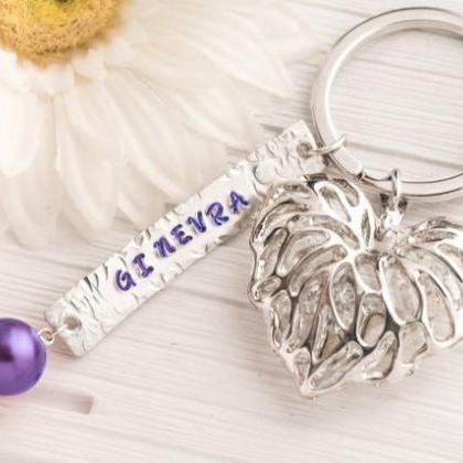 Hand stamped personalized charm key..