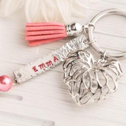 Hand stamped personalized charm key..