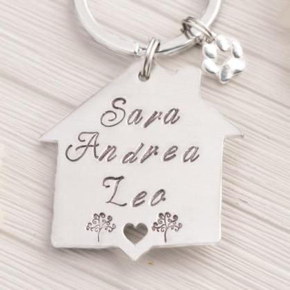 Hand Stamped Keychain, Personalized House Key Ring..