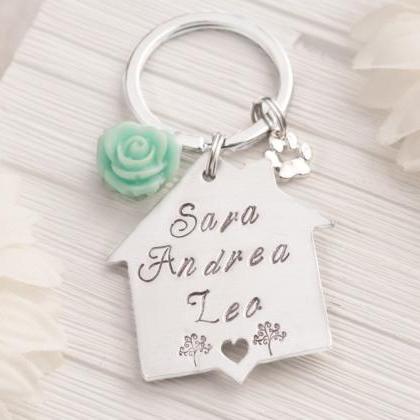 Hand Stamped Keychain, Personalized House Key Ring..