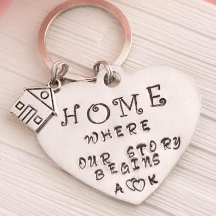 Hand Stamped Keychain, Home Is Where Our Story..