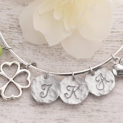 Hand stamped charms lucky bracelet ..