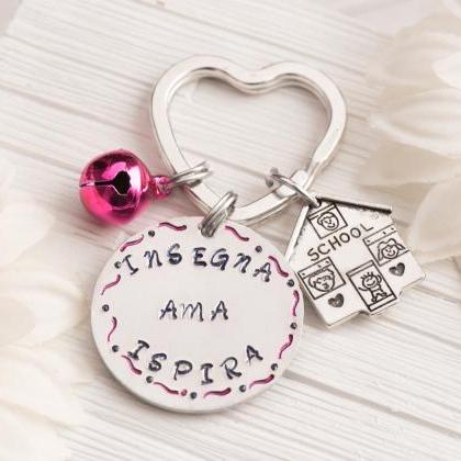 Hand Stamped Keychain, Personalized Teacher..