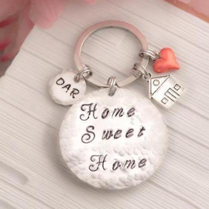 Hand Stamped Sweet Home Keychain As Moving Gift..