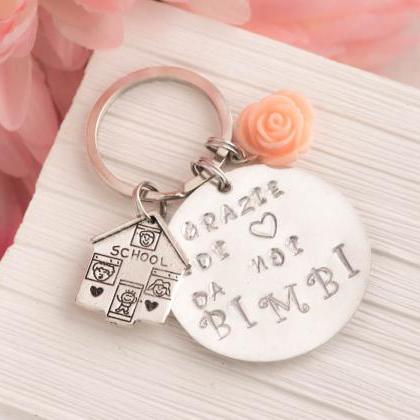 Hand Stamped Engraved Keychain, Day Care Gift As..