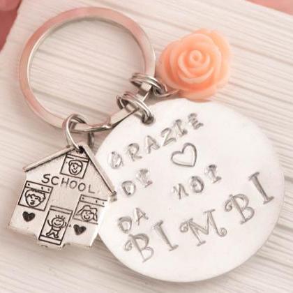 Hand Stamped Engraved Keychain, Day Care Gift As..