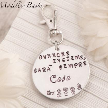 Hand Stamped Keychain, Engraved House Gift From..