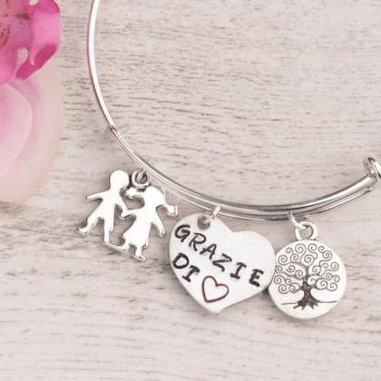 Hand Stamped Mother Bangle Bracelet Gift From 2..