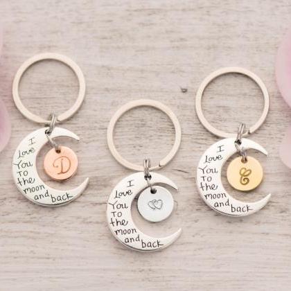 Hand Stamped Friend Keychain , To The Moon And..