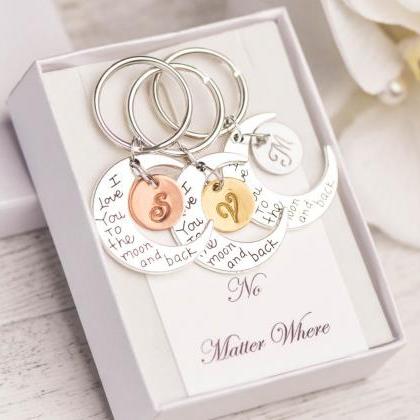 Hand Stamped Friend Keychain , To The Moon And..