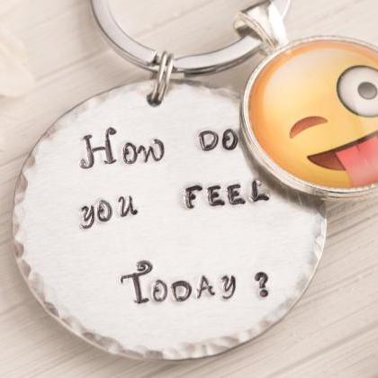 Hand Stamped Keychain With Tongue Emoji Charm As..