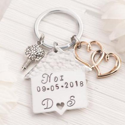 Hand Stamped Keychain, Home Moving Gift With..