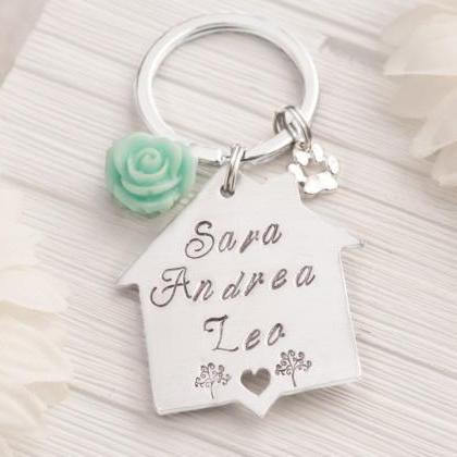 Hand Stamped Keychain, Home For Grandma Gift As..