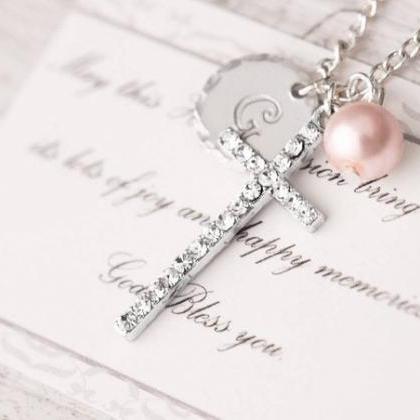 Hand Stamped Custom Initial Cross Necklace, Girl..
