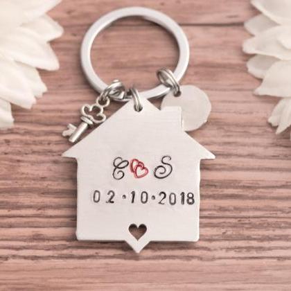Hand Stamped Keychain, Personalized First Home..