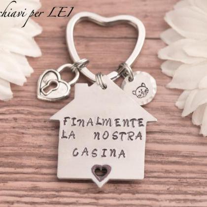 Hand Stamped Keychain, Personalized First Home..