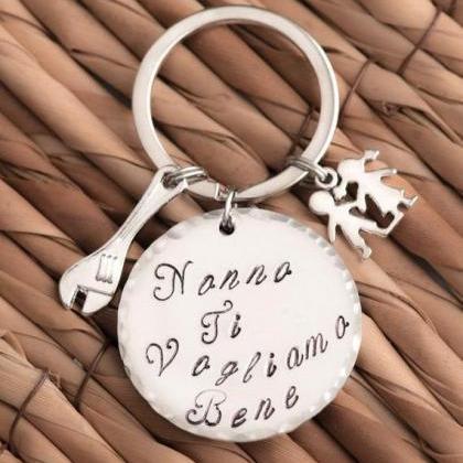Hand Stamped Keychain, Grandfather Keychain With..