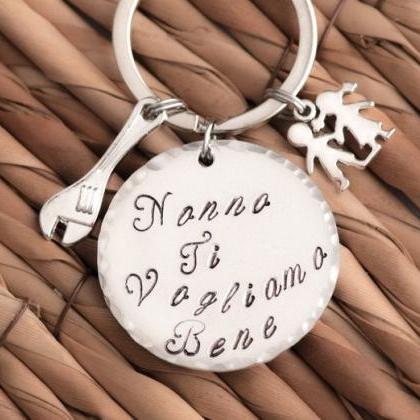 Hand Stamped Keychain, Grandfather Keychain With..
