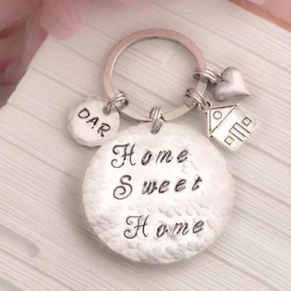 Hand Stamped Keychain, Moving Home Engraved..