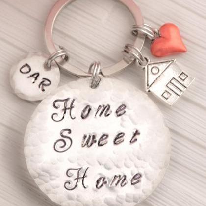 Hand Stamped Keychain, Moving Home Engraved..