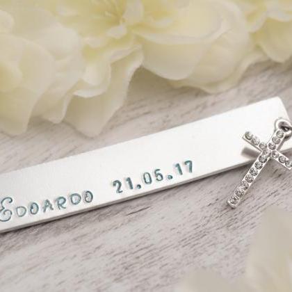 Hand stamped silver bookmark, First..