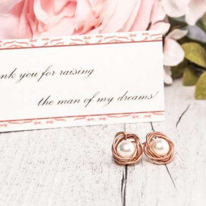 Rose Gold Pearl Earrings As Groom Bride Gift Set..