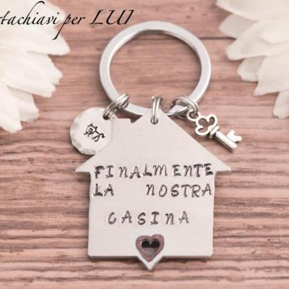 Hand Stamped Keychain, First Home Engraved..