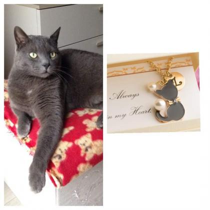 Grey cat necklace with custom engra..