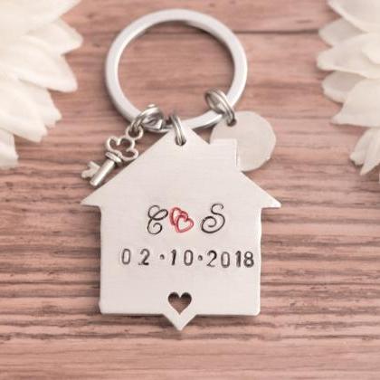 Hand Stamped Keychain, Home Gift For Couple..