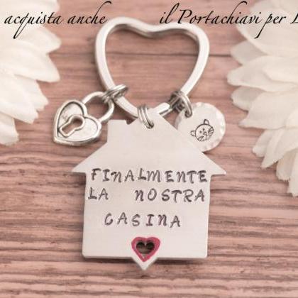 Hand Stamped Keychain, Home Gift For Couple..