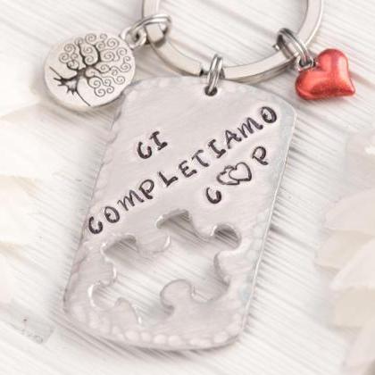 Hand Stamped Custom Puzzle Piece Keychain For..