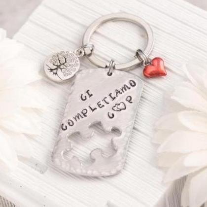 Hand Stamped Custom Puzzle Piece Keychain For..