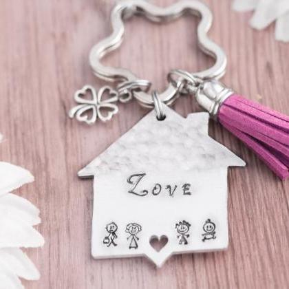 Hand Stamped Home Keychain, Home Gift For Mom..