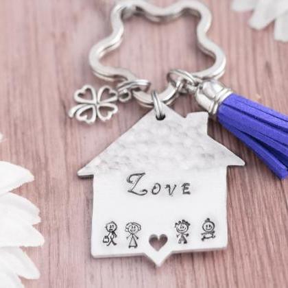 Hand Stamped Home Keychain, Home Gift For Mom..