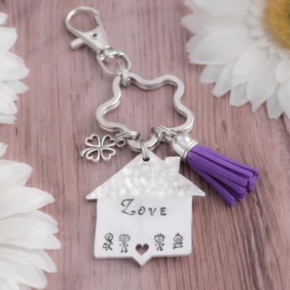 Hand Stamped Personalized Keychain, Custom Mother..