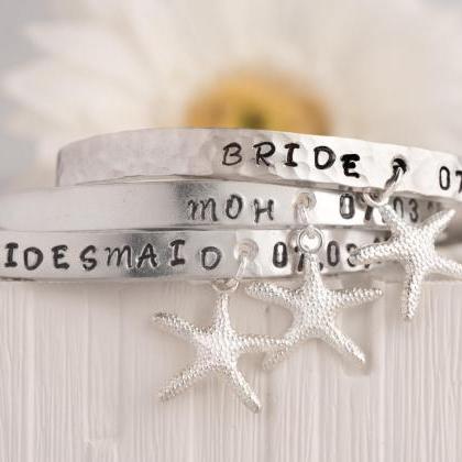 Hand Stamped Engraved Bracelet Bangle, Starfish..