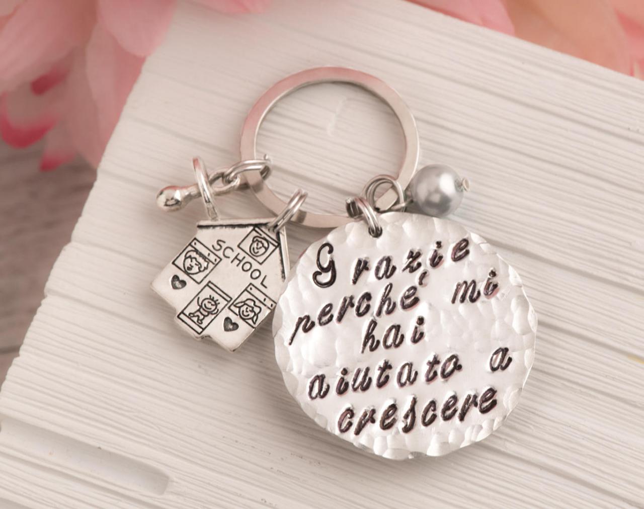 Hand Stamped Custom Engraved Keychain, Personalized Teacher Keychain Gift From Classroom