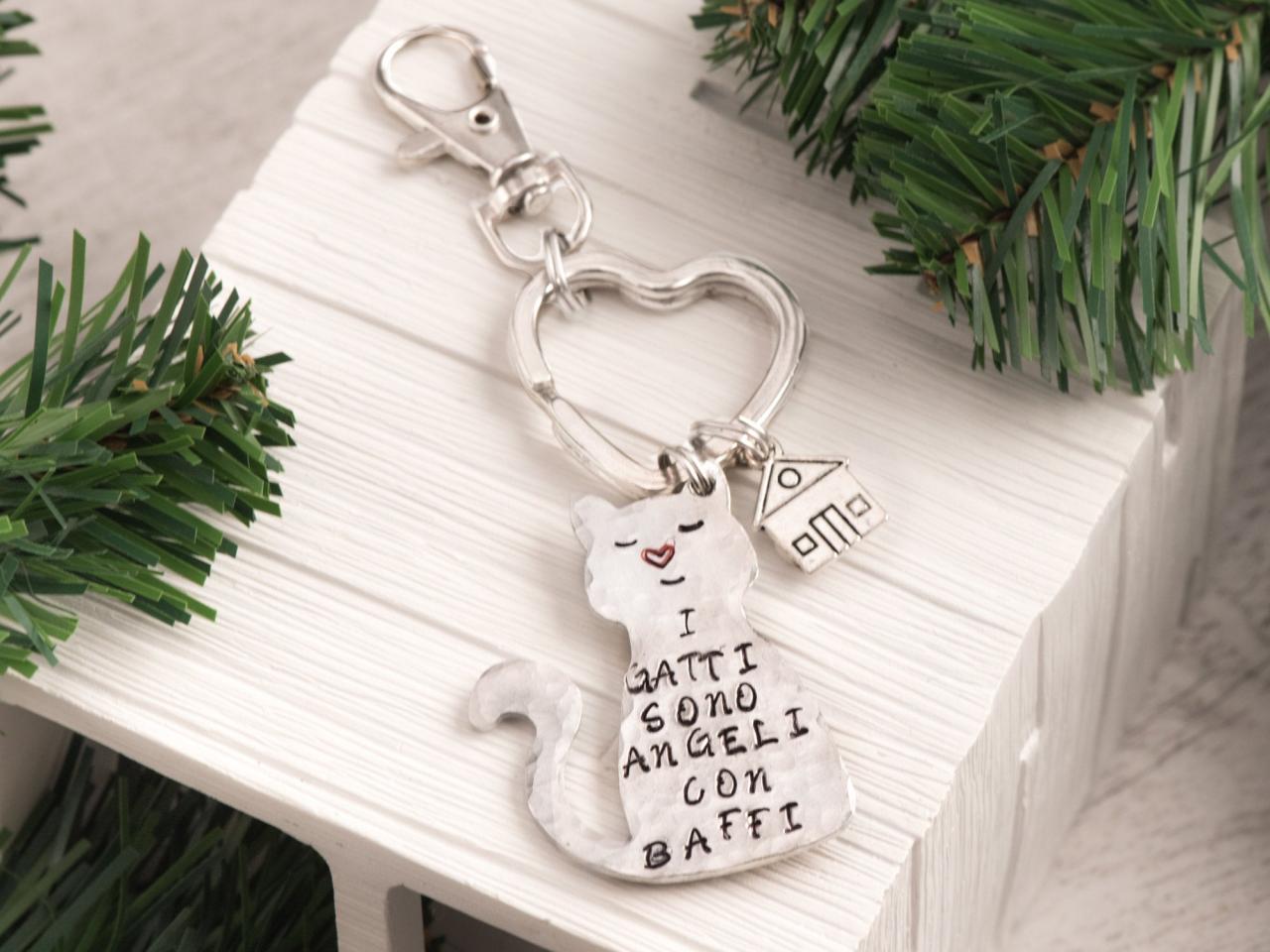 Hand Stamped Cat Keychain, Custom Crazy Cat Keychain As Bff Lover Gift