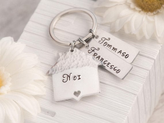 Hand Stamped Keychain, Anniversary Home Gift For Husband With House Key Ring