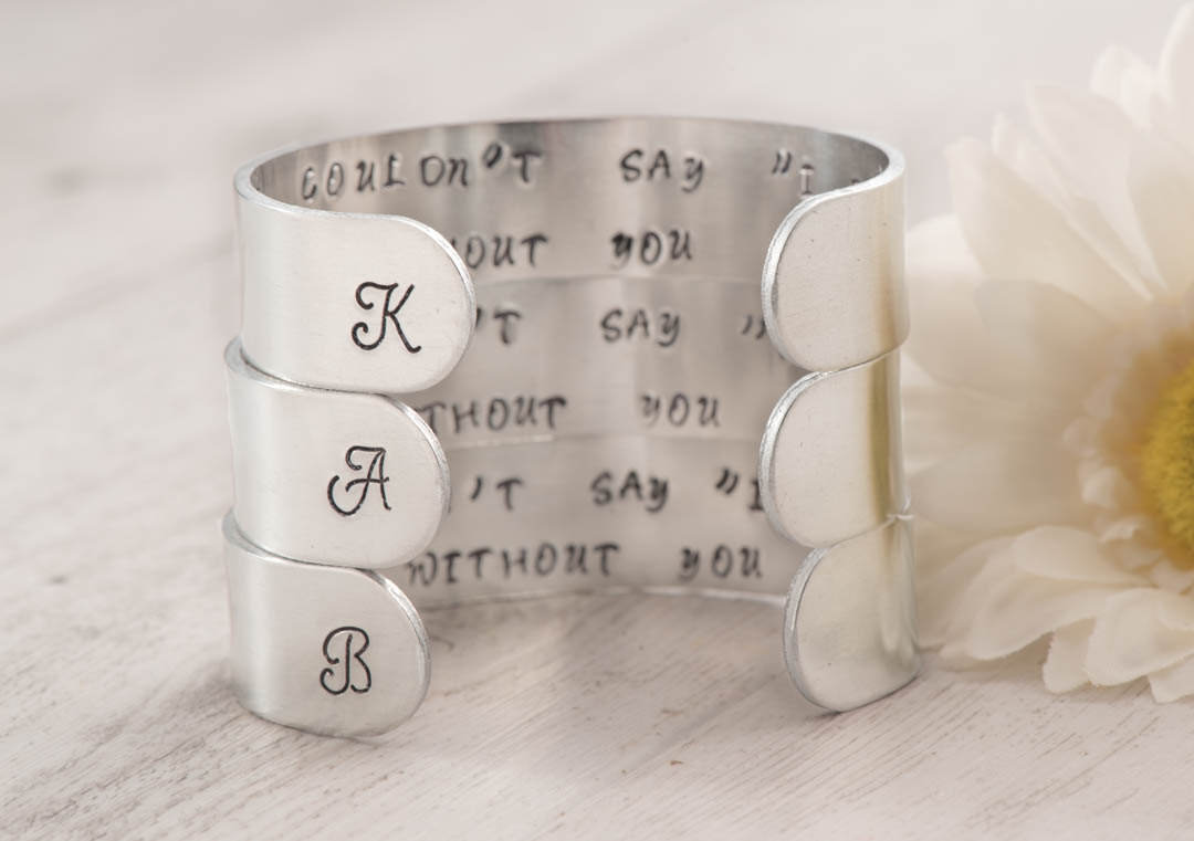 Hand Stamped Engraved Cuff Bracelet Set As Cuff Bridesmaid Gift Set Of 3/4/5 Cuff Bracelet With I Couldnt Say I Do Without You Note