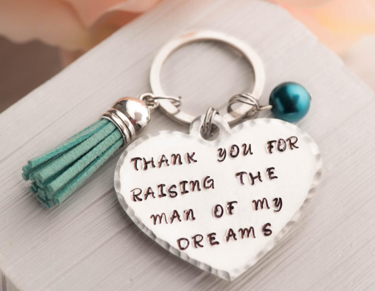 Hand Stamped Heart Keychain, Thank You For Raising The Man Of My Dreams Note A Mother In Law Gift-personalized Tassel Keychain As Gift From Groom