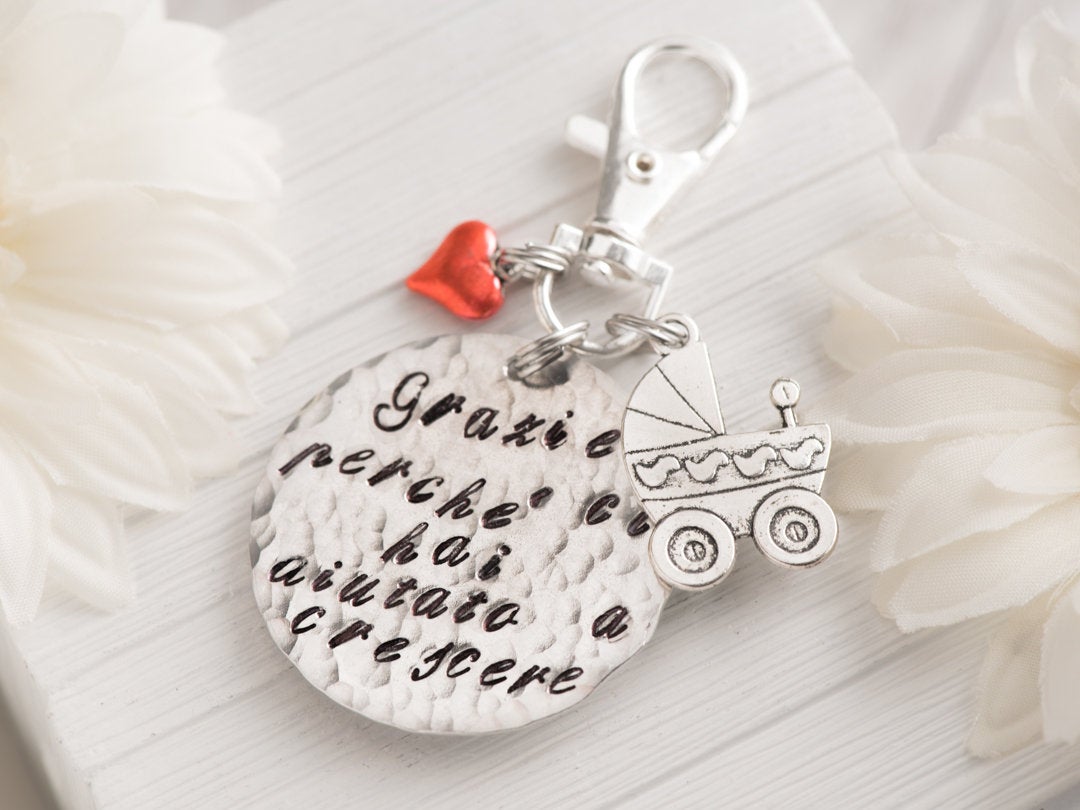 Hand stamped keychain, custom made to order, back to school gift nanny present, thank you keychain quote, last day school gift, teacher appreciation gift