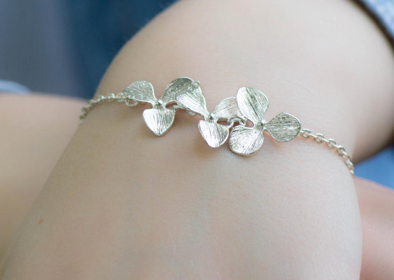 3/4/5 silver orchid bracelet set as orchid wedding gift set of 5 bridesmaid as 4 bridal party jewelry -orchid gift set in affordable wedding