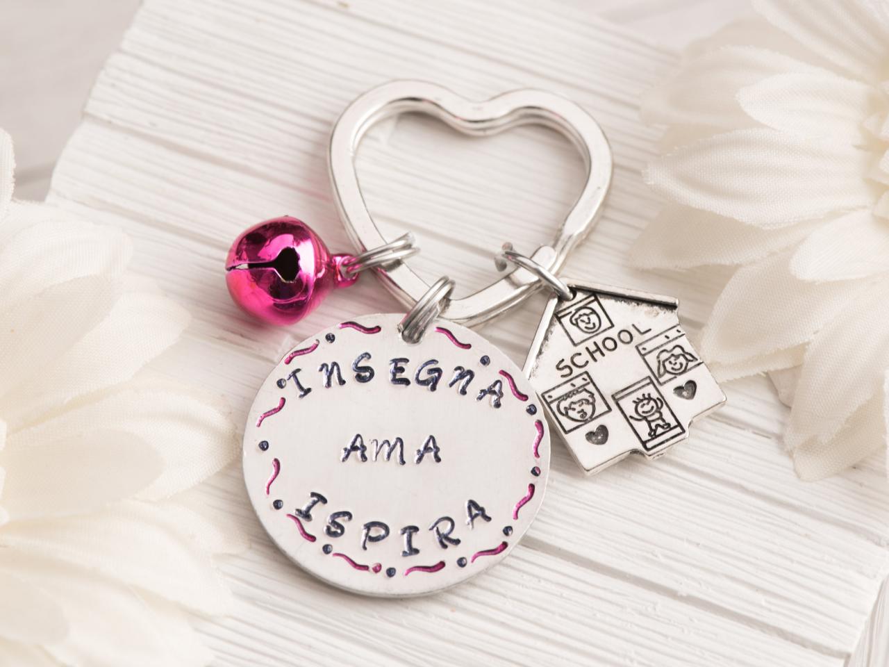 Hand Stamped Keychain, Personalized Teacher Keychain Gift From Student As End Of Term Gift