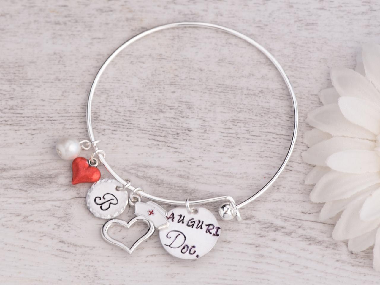 Hand stamped personalized bangle nurse graduation, Hand stamped jewelry, female doctor gift, awesome nurse bracelet medical student, charm bangle doctor