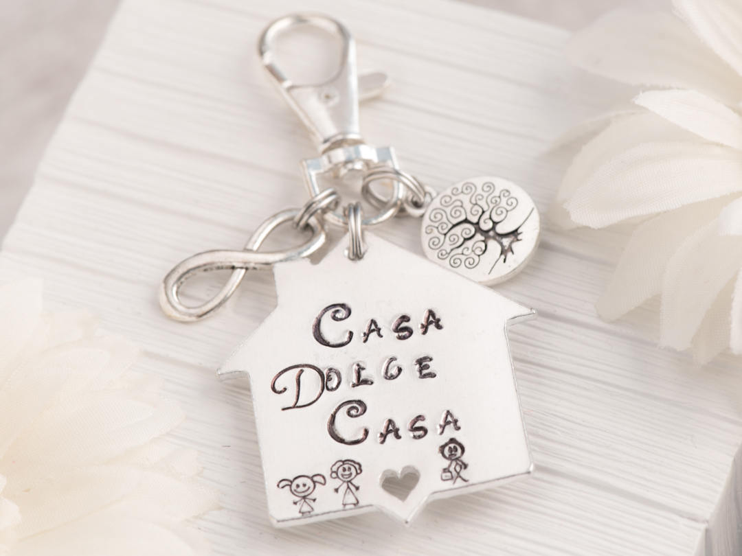 Hand Stamped Keychain, Engraved Keychain As First House Gift Personalized