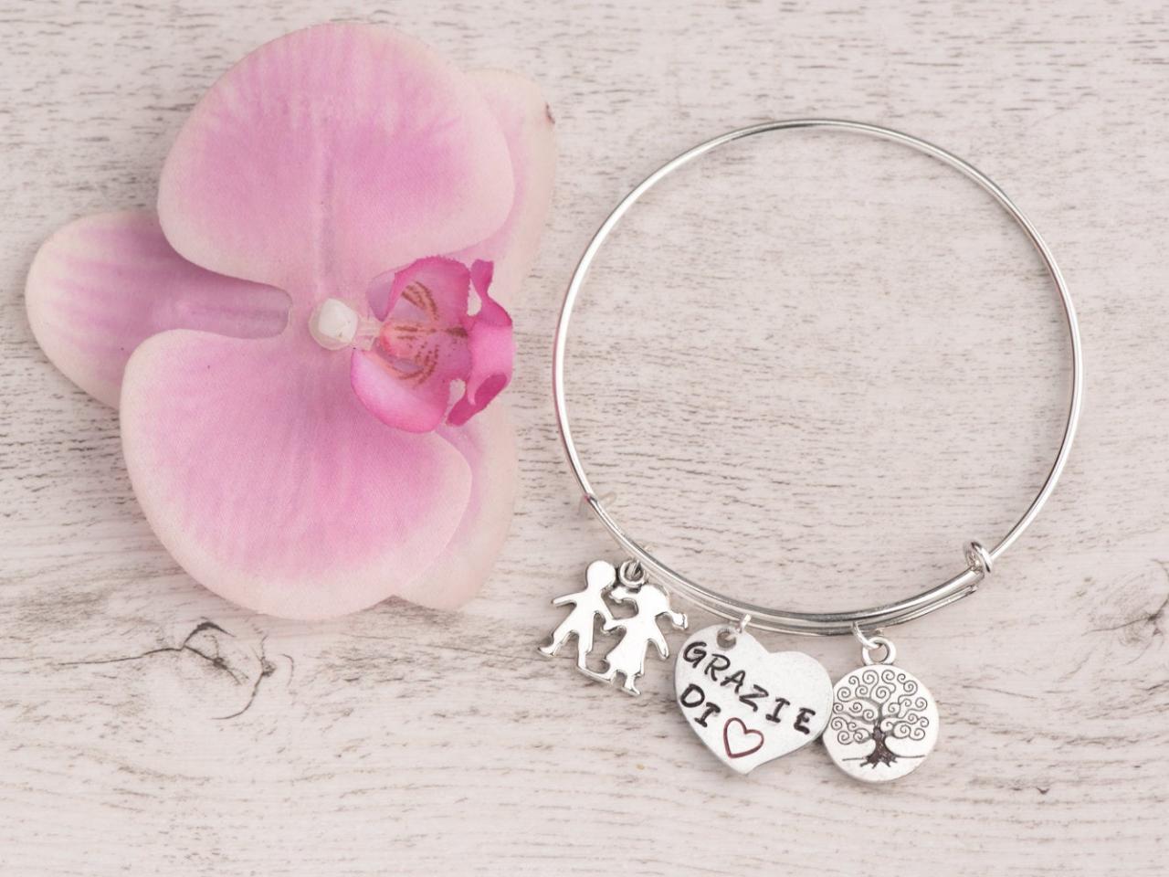 Hand Stamped Mother Bangle Bracelet Gift From 2 Daughters, Handstamped Jewelry, Gift For Mother From Son, The Love Between