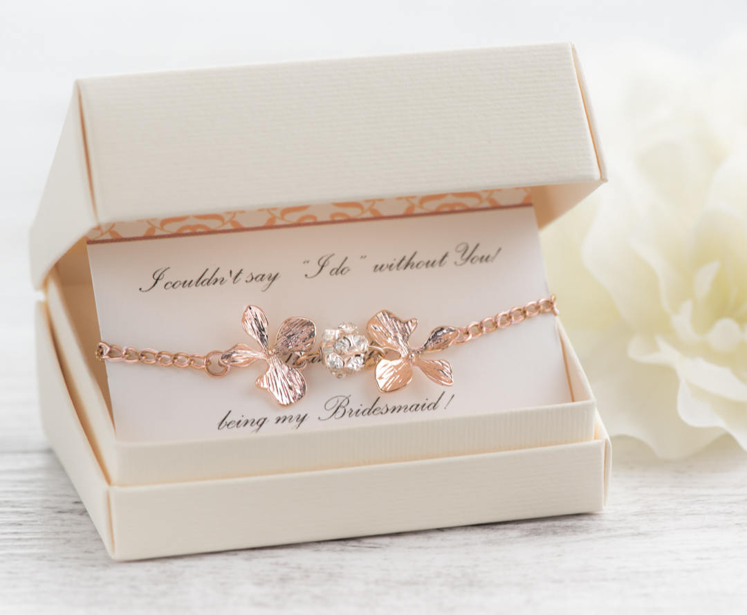 Sister In Law Gift, Maid Of Honor Sister Of The Bride, Flower Orchid Wedding Beach, Rose Gold Orchid Bracelet, Mother Of Groom Gift