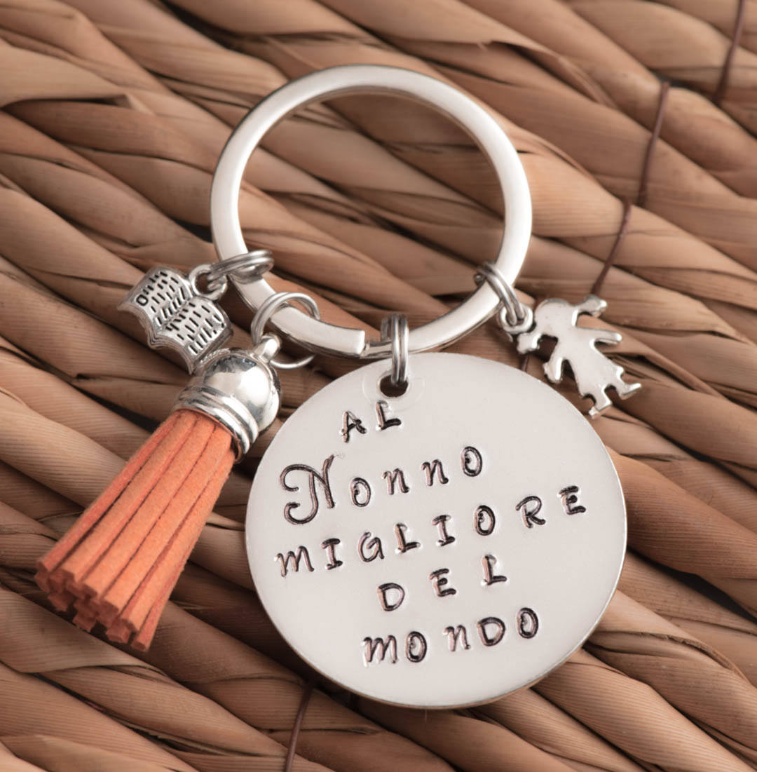 Hand Stamped Keychain, Kids Name Tassel Keychain Grandfather Personalized Gift With Baby Feet Birth Date Keychain Promoted To Grandad From First